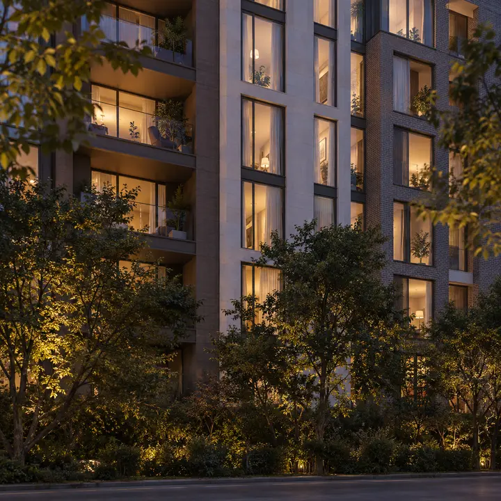 Vaswani Bagalur apartment blocks lit in the evening, artist's impression Vaswani Bagalur apartment blocks lit in the evening, artist's impression