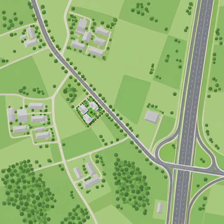 Vaswani Bagalur location view, a schematic of the site beside a road Vaswani Bagalur location view, a schematic of the site beside a road